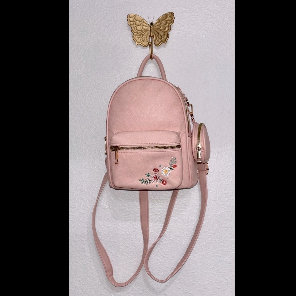 Pink Mini LD Backpack with Floral Embroidery